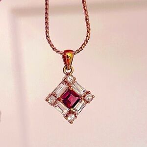 925 RSE Diamond Pendant on 18" Necklace Gold-tone silver ruby diamonds vintage